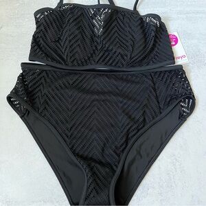Freya Black Bikini Swimsuit 34DD Large High Waisted